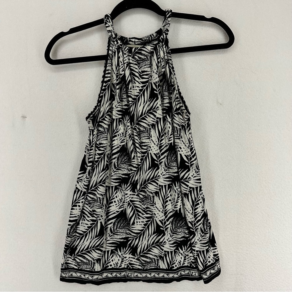 Max Studio Halter Sleeveless Top Blouse Floral Summer XS Black